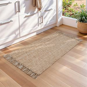 TEMU 세탁실용 현대적 손으로 짠 갈색 현관 매트, 침실 출입구 주방 농가 스타일 세탁실 매트