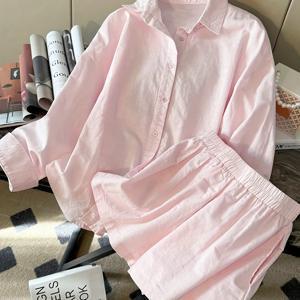 TEMU 여성용 캐주얼 심플하고 스타일리시한 루즈핏 긴팔 상의와 반바지 세트 2개