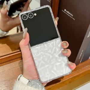 TEMU 휴대폰 케이스 - 삼성 갤럭시 Z Flip7, Z Flip6, Z Flip5, 갤럭시 Z Flip4 호환 물결 투명 케이스, 니치 디자인, 스타일리시 비즈니스 디자인, 보호 케이스