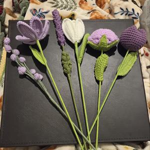 TEMU 6개 수제 부케 세트, 장미 튤립 라벤더 크로셰 꽃, 어머니날 생일 기념일 선물용, 홈 데코, 거실 플로럴 장식, 발렌타인데이 또는 스승의 날 선물, 여자친구를 위한 꽃