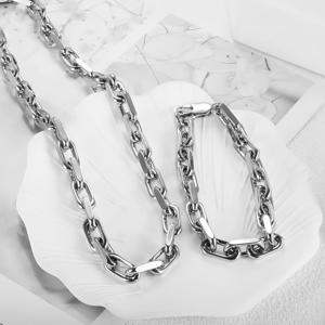 TEMU 2개 세트 (목걸이 + 팔찌) 남성용 캐주얼 스타일 쿨한 스테인리스 스틸 힙합 파티 다용도 팔찌 및 목걸이 세트