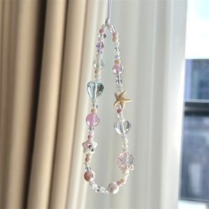 TEMU 사랑스러운 불가사리와 라인스톤 조개 폰 체인, 손으로 만든 비즈 카메라 스트랩 및 분실 방지 이어폰 케이스