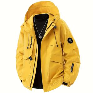 TEMU 남성 가을/겨울 커플 캐주얼 방풍 재킷, 후드형 내구성 코트, 지퍼형 앞면 개방 및 보안을 위한 다중 지퍼 포켓, 스타일리시하고 트렌디한 색상으로 제공