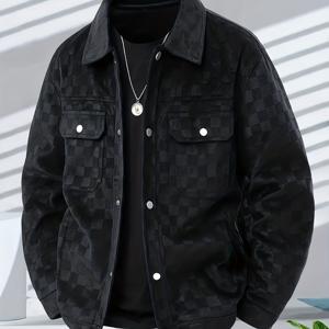 TEMU 남성용 아웃도어 라펠 워크웨어 체크무늬 재킷, 패셔너블한 아우터웨어, 트렌디한 활용도 높은 재킷