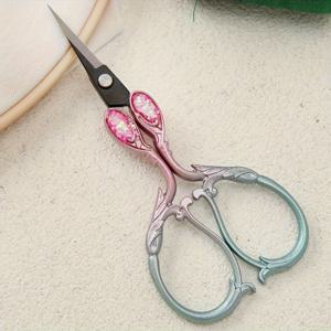 TEMU 정밀 자수 가위, 톱니날 - 미끄럼 방지 손잡이, 스테인리스 스틸, 핑크-그린 디자인, 공예, 재봉 및 디테일 라인 작업용 재봉 가위