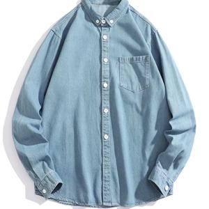 TEMU 버튼업 셔츠 일본 스타일 페이드 롱슬리브 데님 셔츠 남성 봄 가을 캐주얼 슬림핏 셔츠 심플 자켓