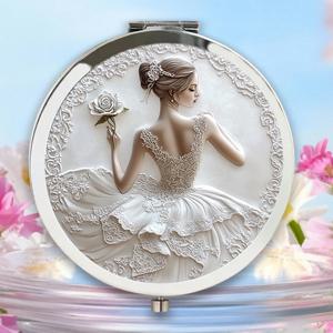 TEMU 우아한 발레리나가 흐르는 듯한 드레스와 정교한 올呂를 한 모습의 2D 평면 휴대용 접이식 화장 거울 1개, 특별한 행사 전 화장하거나 옷차림을 확인하기에 완벽, 2D 평면