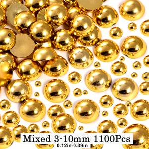 TEMU 2D 플랫, 멀티 사이즈 골드 컬러 플랫백 하프 비즈, 3mm-10mm 레진 플랫 백 라운드 하프 비즈 모조 네일 젬스톤 DIY 비즈, 공예용 DIY 주얼리 네일 아트 참 장식 네일 소품