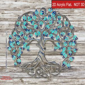 TEMU 2D 플랫 - 2D의 생생한 파란색 생명의 나무 벽 장식 - 복잡한 가지 디자인의 터키석 잎 아크릴 아트, 실내 및 실외 가정 장식에 적합