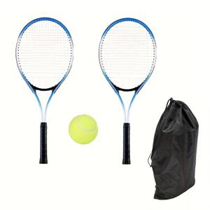 TEMU 테니스 라켓 2개 + 테니스 공 1개, 초보자를 위해 디자인, 높은 탄성의 내구성 훈련 라켓, 테니스 공 보관 가방 포함