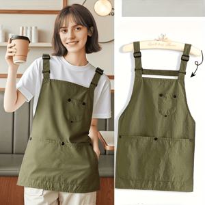 TEMU 일본 스타일 경량 앞치마, 조절 가능한 스트랩 및 큰 포켓, 요리 정원 BBQ 앞치마 – 전문 요리사 및 가정용으로 적합한 디자인 – 올리브 그린/다양한 색상 제공 – 간편한 청소 작업복, 정원 가꾸기 용품