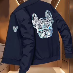 TEMU 남성용 트렌디 가을/겨울 자켓 - 프렌치 불독 패턴, 캐주얼 비즈니스 유스 베이스볼 스타일 스탠드 칼라 아우터웨어