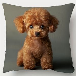 TEMU 한면 프린트 귀여운 장난감 푸들 패턴 베개 커버, 크기 17.72X17.72인치, 짧은 플러시 소재, 지퍼가 있는 장식 쿠션 커버, 세탁기 사용 가능, 베개 속통 미포함