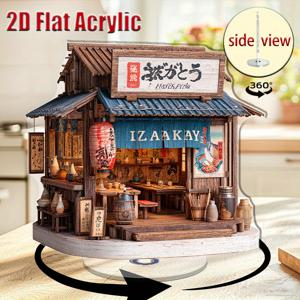 TEMU 2D 평면 일본 요리 장면 회전 디스플레이 - 회전식 탁상 장식, 전통 일본 레스토랑 장식, 전기 불필요, 경량 아크릴 조각상, 가정, 사무실, 할로윈, 크리스마스용 - 일본 레스토랑 장식, 2D 평면