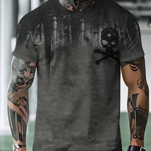 TEMU 남성용 아웃도어 캐주얼 스포츠 티셔츠, 기하학 패턴, 폴리에스터 원단, 레귤러 핏, 야외 레저 활동에 적합, 세탁기 사용 가능, 봄, 여름, 가을 및