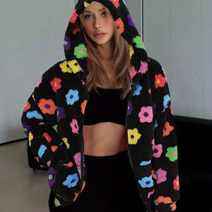 TEMU 여성용 Y2K 플러시 플로럴 자켓 - 겨울용 따뜻한 소프트 코트, 프론트 지퍼 & 플래킷, 포켓, 세탁기 사용 가능한 캐주얼 아우터웨어, 데일리 룩, 파티, 레이어링에 적합