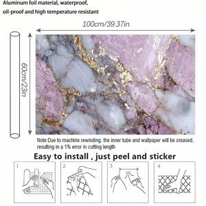 TEMU 주방용 핑크 마블 패턴 2D 평면 자가 점착 벽지 1개, 간편한 설치, 제거 가능, 내열성, 주방, 욕실 및 캐비닛 조리대에 적합, 고품질 벽 및 테이블 상판 장식