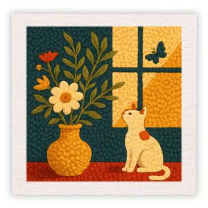 TEMU 성인 초보자용 고양이 패턴 펀치 니들 자수 스타터 키트 1개, 동물 펀치 니들 키트, 쉬운 수공예 DIY 장식 선물, 25x25cm/9.84x9.84인치