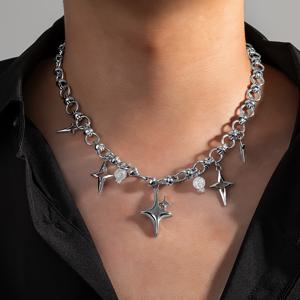 TEMU 1/2개 중공 네 개 꼭지 별 비즈 펜던트 목걸이와 팔찌 세트, 남성 힙합 패션 트렌디 주얼리 세트, 데일리웨어, 음악 페스티벌, 저녁 파티, 모임에 적합