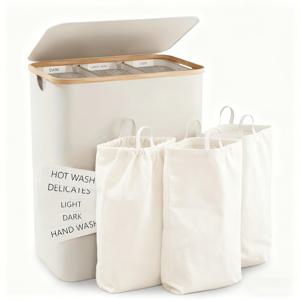 TEMU 160L 여름용 세탁 바구니, 독립형 내부 가방 3개와 뚜껑 포함, 대용량 빨래 휴대함, 졸업 시즌 더러운 옷 바구니, 신학기 시즌용 접이식 세탁물 수납 바구니, 침실, 욕실, 기숙사, 세탁실에 적합, 탈착식 가방 포함, 대형 빨래 휴대함, 여름용 더러운 옷 바구니, 가정용 수납 보조품, 크리스마스 선물, 세탁 바구니