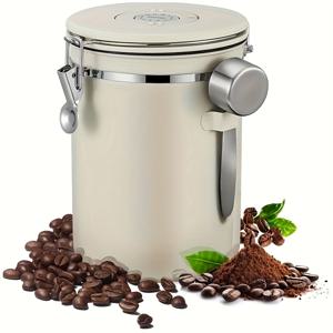 TEMU 커피 설탕통, 커피 애호가를 위한 선물 세트, 밀폐 스테인리스 스틸 주방 식품 보관 용기 선물, 날짜 추적기 및 스푼 포함, 커피 가루, 커피 원두, 차, 밀가루, 곡물 및 크림에 적합, 22oz 용량