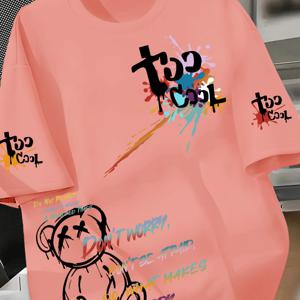 TEMU 남성용 로스앤젤레스 스트리트웨어 넘버 86 프린트 티셔츠 - 오버사이즈 루즈핏 반팔 라운드넥 여름 캐주얼 티, 86번 프린트, 세탁기 사용 가능 어반 스타일 상의