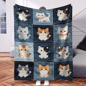 TEMU 1개 고양이 퍼즐 패턴 혁신적인 디자인 프린트 담요, 초소프트 숄 담요, 편안한 에어컨 담요, 이스터 담요, 추수감사절 낮잠 담요, 휴일 선물 담요, 다목적 장식용 담요