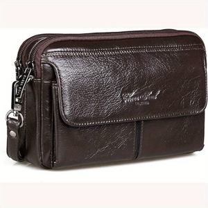 TEMU 비즈니스 남성용 지갑 롱 탑 레이어 소가죽 핸드백 남성용 지퍼 남성용 지갑 동전 지갑 블랙