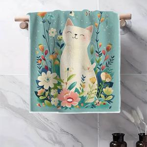 TEMU 핸드 타월 1개, 정교한 패턴의 귀여운 고양이 테마, 일러스트 스타일, 디지털 프린팅, 부드럽고 편안함, 일상적인 세안, 설거지, 식기 세척, 바닥, 유리 닦기에 적합, 새로운 패턴, 졸업 선물, 완벽함, 사계절용, 파티 필수품, 어머니의 날, 부활절, 휴일, 완벽한 선물