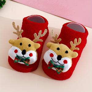 TEMU 가을, 겨울 시즌을 위해 디자인된 빨간색 아기 양말 세트입니다. 두꺼운 기모와 미끄럼 방지 기능이 특징이며, 겨울철과 새해를 따뜻하게 지키는 데 완벽합니다.