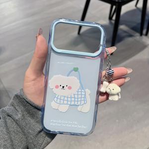 TEMU 휴대폰 케이스 - 만화 귀여운 인싸블 블루 가방 강아지 도파민 젤리 휴대폰 케이스, 강아지 체인 포함, 아이폰 17/17Pro/17Promax/16/15/14/13/12 휴대폰 케이스/11 Pro Max/Plus에 적합, 인기 생일 선물, 비즈니스 선물, 내구성, 오염 방지, 미끄럼 방지
