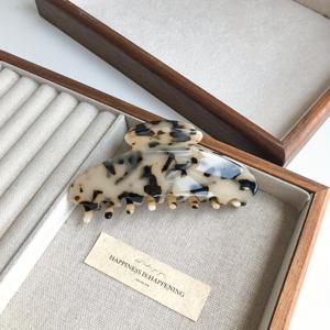 TEMU 13.5CM 대리석 패턴 플로럴 헤어 클로 샤크 클립 머리핀, 베이지 토르토이 쉘 시리즈의 스위트 빈티지 업도 클립, 아세테이트 소재, 메이크업 및 세안에 적합