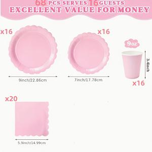 TEMU 68개 핑크 티슈 페이퍼 롤 & 컵 식기 세트 | 16인용, 결혼식, 기념일, 생일, 브라이덜 샤워, 파티 및 휴일 테마 장식 및 배치 용품에 적합