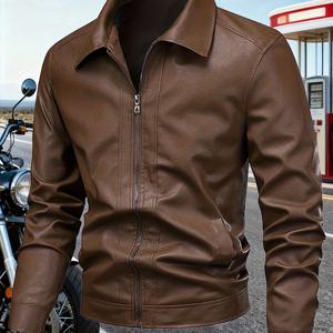 TEMU 남성용 브라운 블랙 가죽 재킷, 클래식 지퍼 PU 가죽 코트, 슬림핏 패션 라이딩 재킷, 방풍 캐주얼 아우터웨어, 남성 일상 및 아웃도어 라이딩 착용