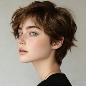 TEMU 천연 갈색 피시 커트 가발, 실제 인모 사용, 자연스러운 외관을 위해 풍성함과 볼륨을 추가함. 로즈 네트 캡으로 안정적인 착용감과 하루 종일 편안함을 제공합니다. 내구성이 뛰어난 이 가발은 우아함을 제공하는 다용도 헤어피스입니다.