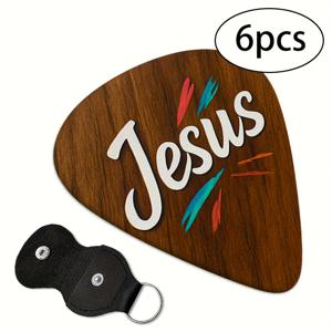 TEMU 6개 기타 피크 선물 세트, 예수 테마, 생동감 넘치는 장식, 양면 인쇄, 고품질 ABS 소재, 음악 애호가에게 적합, 보관 케이스 포함, 크리스마스나 생일에 친구나 가족을 위한 완벽한 휴일 선물