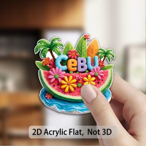 TEMU 열대 세부 필리핀 냉장고 자석 1개 - 나무, 파도, 필리핀 히비스커스 꽃이 있는 세부 로고 디자인 - 강력한 아크릴 냉장고 자석, 여행 기념품, 필리핀 테마 또는 사무실 장식, 2D 평면