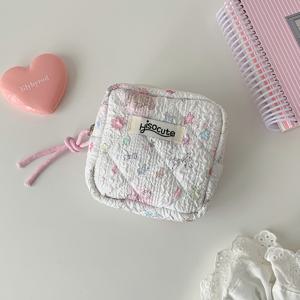 TEMU 여아용 상큼하고 귀여운 플로럴 생리대 보관 파우치, 휴대용 작은 정사각형 생리대 화장품 가방