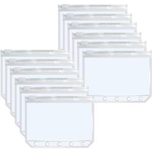 TEMU 5링 플래너에 적합한 루즈 리프 파우치용 5개의 구멍이 있는 투명 반짝이 PVC 소재로 제작된 현금 삽입용 스파클링 지퍼 바인더 포켓 10개 세트