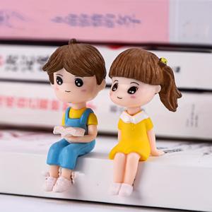 TEMU 수집용 피규어, 3개 커플 미니어처 정원 장면 | 창의적인 실내 및 실외 데크 정원 잔디밭 탁상 장식품, 플라스틱, 아트 데코 스타일