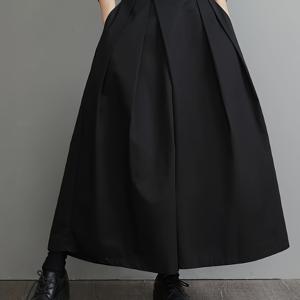 TEMU 플러스 사이즈 - 플러스 사이즈 - 여성용 플리츠 와이드 레그 팬츠, 하이웨이스트 디자인, 스커트-팬츠 스타일, 루즈핏, 플러스 사이즈, 9/10 길이|치마바지