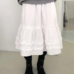 TEMU 가을 한국 스타일 인스 다용도 단색 레이스 버섯 스커트 스커트 여아 블랙 앤 화이트 스커트