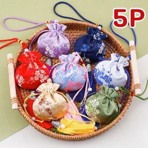 TEMU 꽃자수 미니복주머니 5P 세트 외국인기념품 추석 용돈 주머니 한복코디