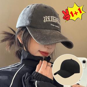 TEMU 1+1 대두모자 /무지 모자/빈티지 워싱 남녀공용 볼캡