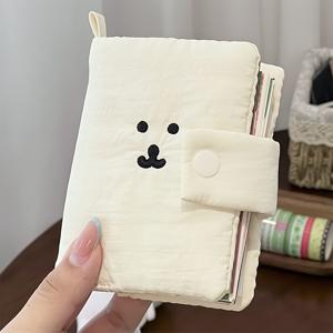TEMU “뚱뚱한 작은 흰곰” M5 루스리프 노트북 커버 - (내부 빈 페이지 60장) 포켓 사이즈, 일상적인 메모에 편리함, 푹신하고 귀여운 교체형 내부 노트북, 다이어리 커버, 책 커버, 책 슬리브, 보호 기능과 미적 감각을 결합