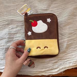 TEMU 일본 스타일 수 자수 체리 푸딩 여권 지갑 - 푸딩 여행용 정리함, 다용도 카드 슬롯 정리함, 다이어리 수납 가능, 메쉬 포켓 휴대용 동전 지갑, 정교한 입체 자수, 여행용 영수증 서류 정리함, 휴대용 여권 지갑