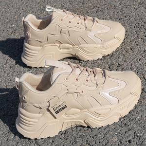 TEMU 여성용 로우탑 레이스업 스니커즈, 러닝에 적합, 두꺼운 쿠션 밑창 & PVC 밑창, 통기성 라운드 토 캐주얼 스니커즈 - 헬스장, 캐주얼 복장에 다용도, 부드러운 밑창의 편안한 아빠화, 여성화