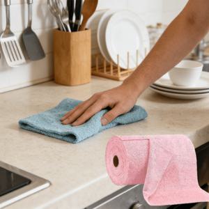 TEMU 20팩 재사용 가능한 마이크로화이버 클리닝 타월 - 높은 흡수력 & 무흔적 청소용 롤, 주방, 유리, 자동차 디테일링용, 손세탁 가능한 퀵 시트 (핑크)