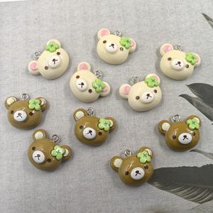 TEMU 2D 평면, 10개 세트 레진 귀여운 클로버 베어 헤드 펜던트, 2D 평면 동물 펜던트 DIY 공예 액세서리 참, 2D 평면