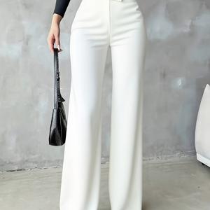 TEMU 여성용 캐주얼 엘레강트 레그 팬츠, 필수 아이템. 비대칭 V-웨이스트 디자인으로 몸매 라인을 강조, 데일리웨어, 오피스, 데이트, 휴가, 발렌타인데이 및 다양한 행사에 적합